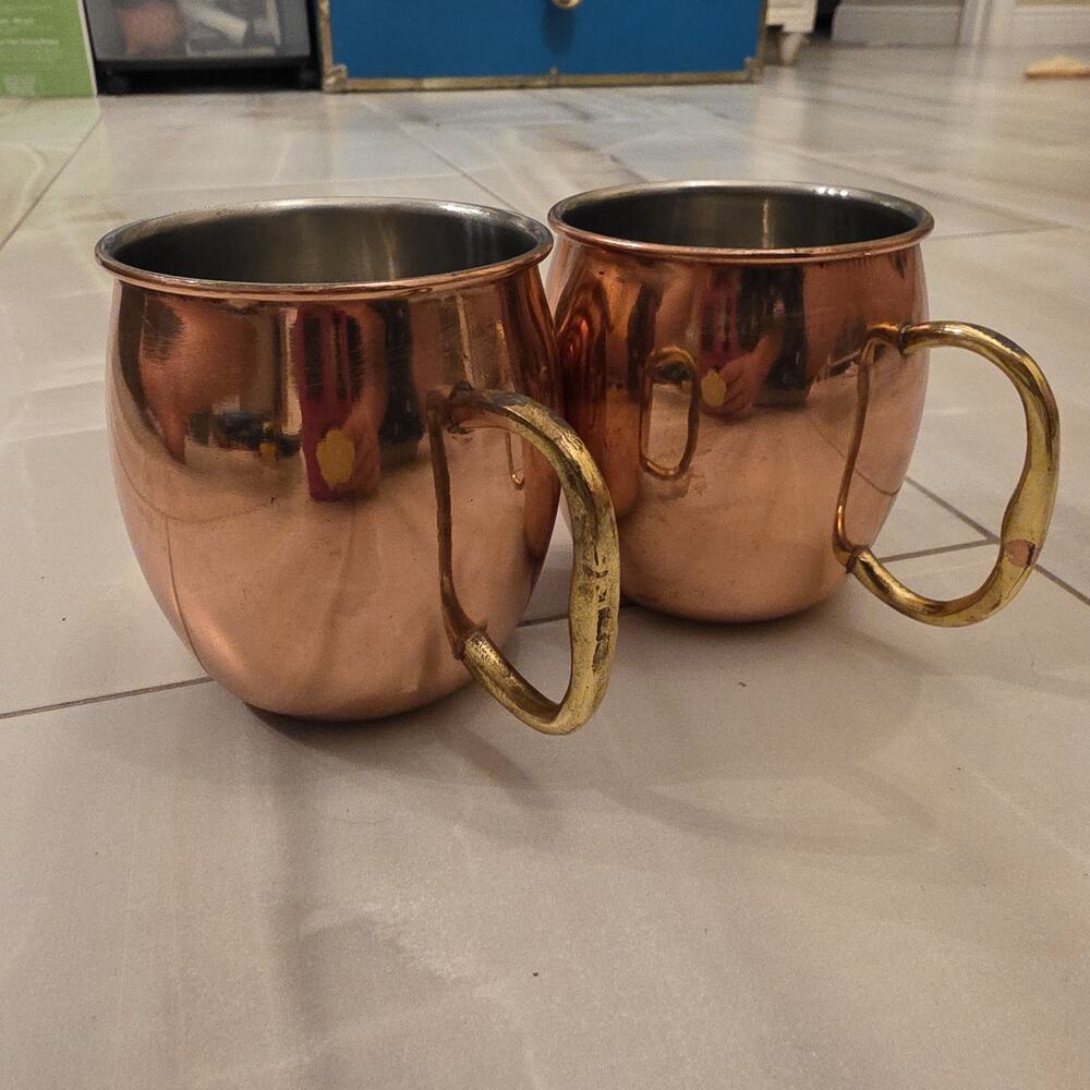 OGGI Copper Brass handled Mugs Set of 2 Russian Mules